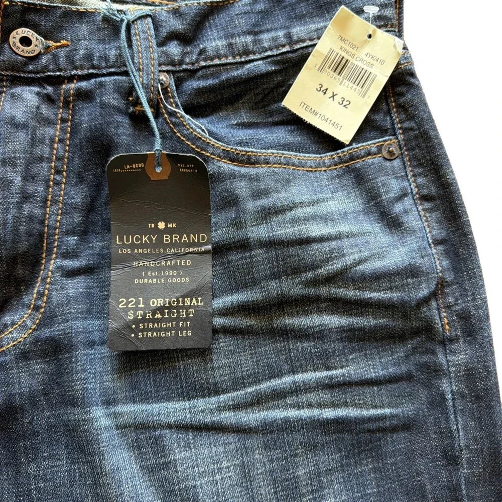 Lucky Brand 221 Original Straight Jeans Mens 34x32 Blue Dark Wash Denim Stretch